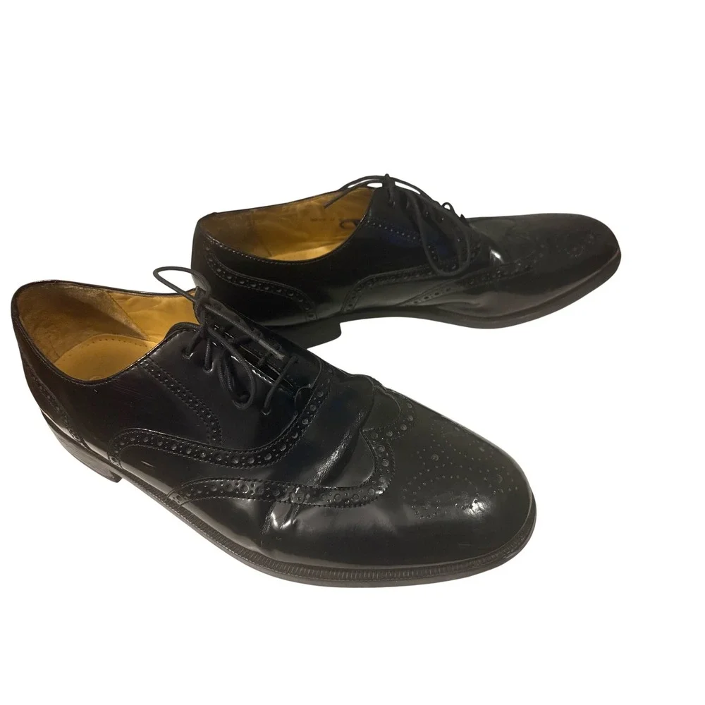 Cole Haan Mens Black Patent‎ Leather Wingtip Oxford Dress Shoes Size 12